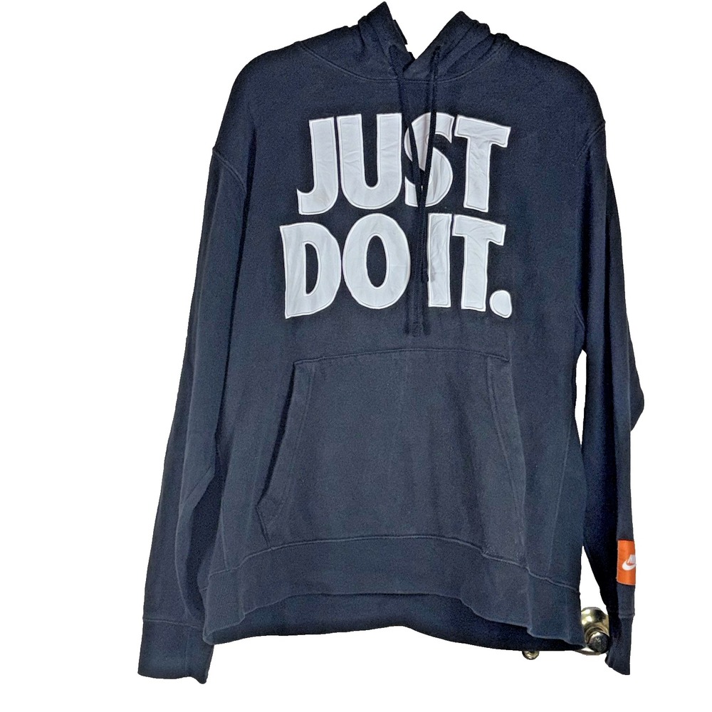 Men's Nike Just Do It Swoosh Logo Adult Size XL Hoodie Sweatshirt Black Y2K